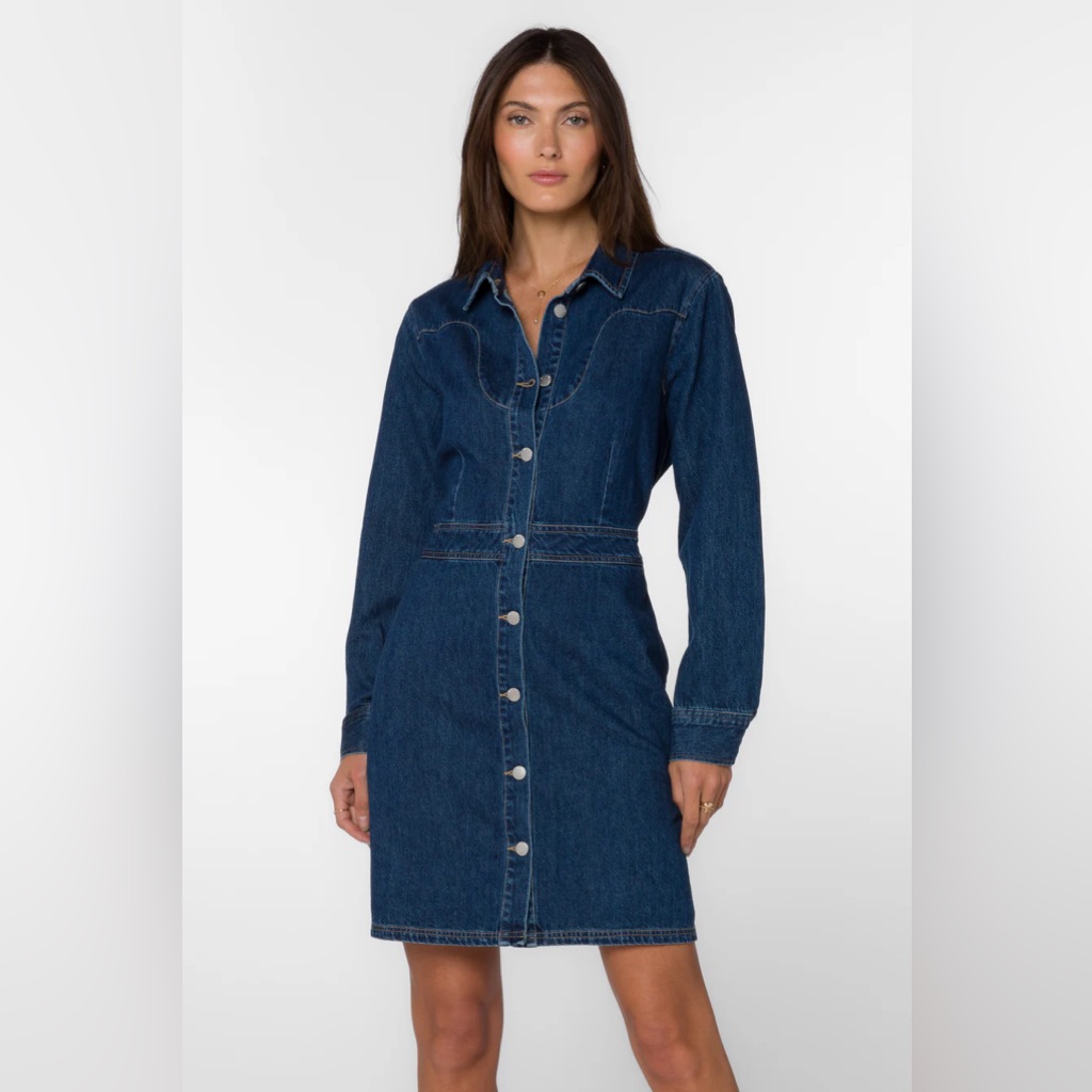 Velvet Heart Indigo Denim Button-Front Long Sleeve Dress